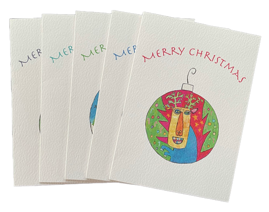 Set of 5 Original Reindeer Art Christmas Cards